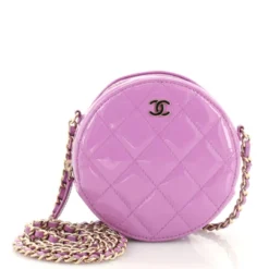 Chanel Round Clutch with Chain Quilted Patent Mini