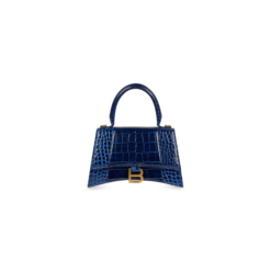 WOMEN'S HOURGLASS SMALL HANDBAG CROCODILE EMBOSSED IN NAVY