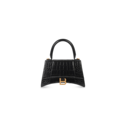 WOMEN'S HOURGLASS SMALL HANDBAG CROCODILE EMBOSSED IN BLACK