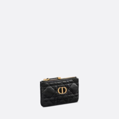 DIOR CARO ZIPPED KEY CASE Black Supple Cannage Calfskin