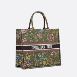 LARGE DIOR BOOK TOTE Green Multicolor Dior Petites Fleurs Embroidery (42 x 35 x 18.5 cm)