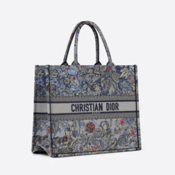 LARGE DIOR BOOK TOTE Denim Multicolor Dior Jardin Magique Embroidery (42 x 35 x 18.5 cm)