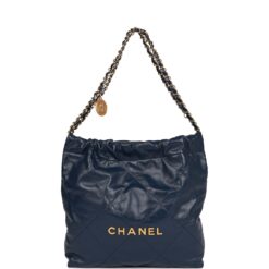 Chanel Large 22 Bag Navy Lambskin Antique Gold Hardware